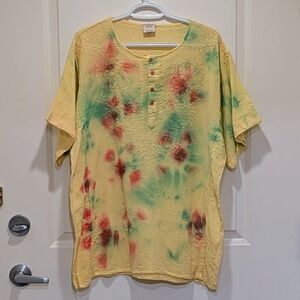 NWOT Beckwoman XL 100% Cotton Bright Yellow, Red and Blue Embroidered Tunic Top